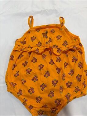 Carter's Orange Floral Bubble Romper with Purple Print